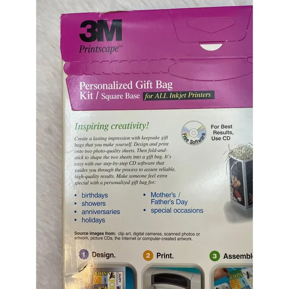 3M Printscape Personalized‎ Gift Bag Kit Square Base For All Inkjet Printers